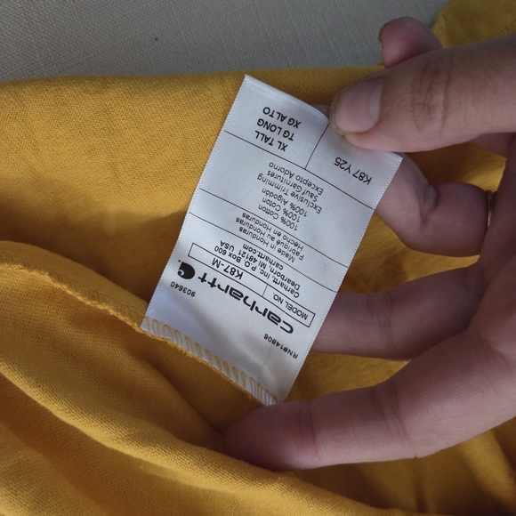 Carhartt Men's Mustard Yellow/Gold Pocket T-Shirt XL Tall - Picture 7 of 8